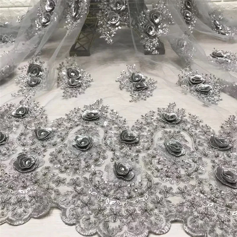 Красивые африканские 3d кружева ткани с камнями французский тюль ткани платья с бисером для женщин платье 5 ярдов/партия ML5N347