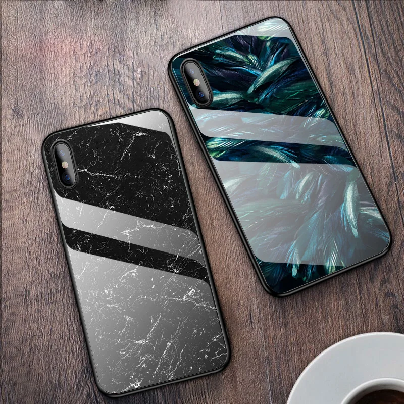 Стеклянный чехол IIOZO для iPhone X XS MAX XR 6 6S 7 8 Plus, чехол для телефона s из закаленного стекла с мраморным цветочным узором, чехол для iPhone XS Max