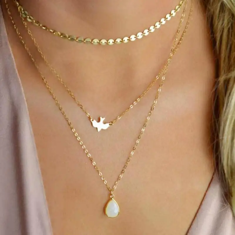 Trendy Sequinned Layered Necklace Set Women Accessories Layering Minimalist Jewelry Female Bijoux Femme | Украшения и аксессуары