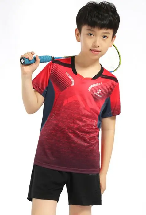 Kid Red Set Теннисный спортивный костюм, Джерси, одежда для настольного тенниса, командная игра, тренировка бега, спортивные футболки и шорты, одежда для бадминтона - Цвет: Kid Red Set
