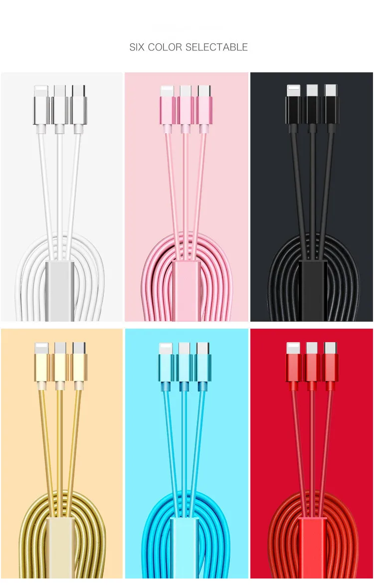 Мульти Быстрый 3 в 1 USB кабель для зарядки Micro type C 8 Pin для iPhone Android мобильный телефон Универсальный Удлинительный шнур зарядного устройства