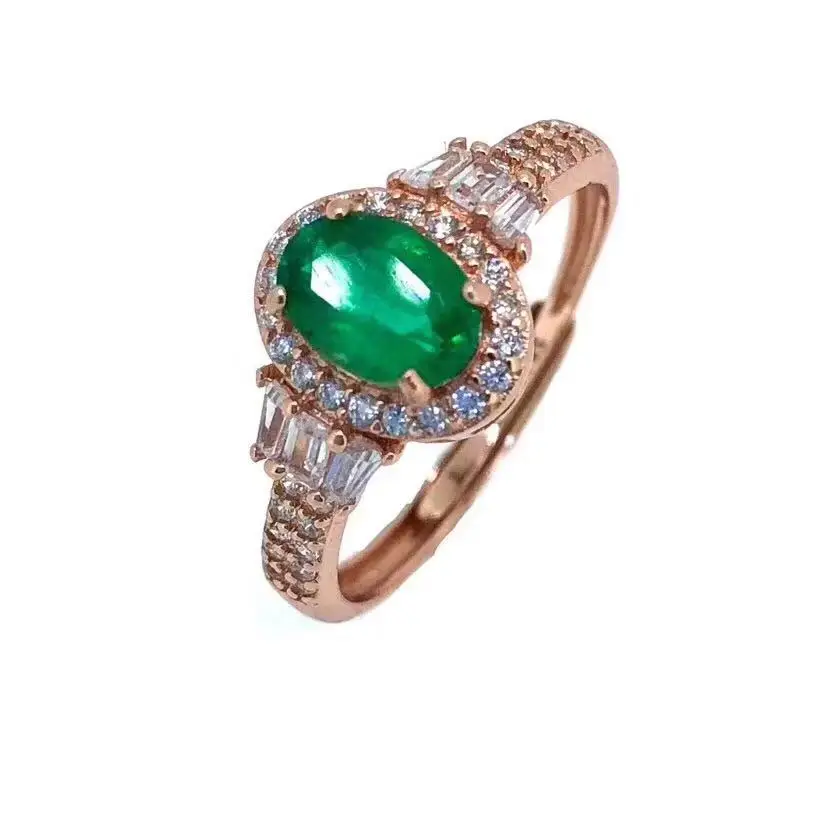 Natural emerald ring Free shipping 925 sterling silver Natural real emerald Fine green gem jewelry gem Shiny ring