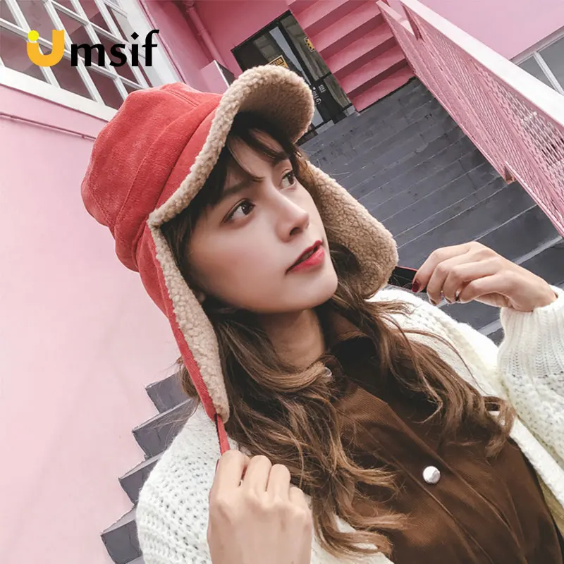 Зимние женские вельветовые флисовые кепки 2018 Новые Фирменные Наушники