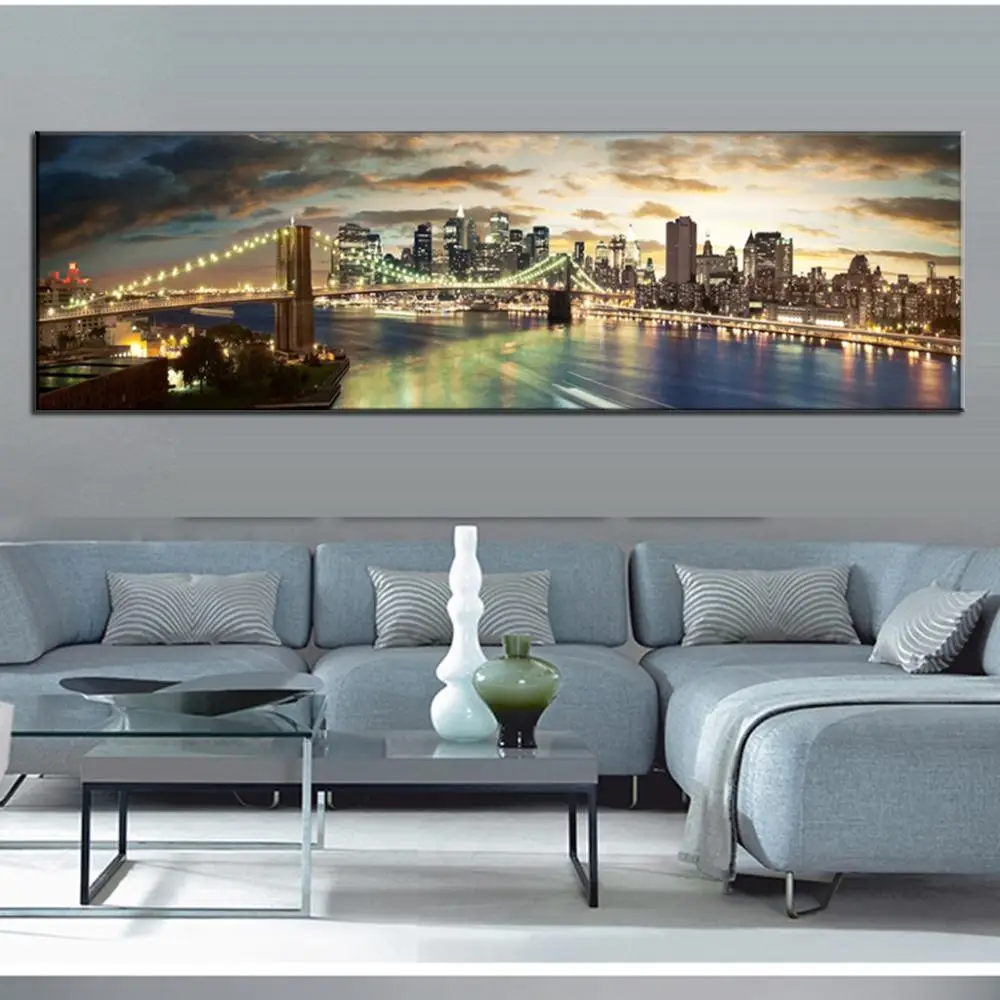 Super Large 1 PCS Wall Picture Single Living Room Decorative Canvas Painting The Brooklyn Bridge | Дом и сад