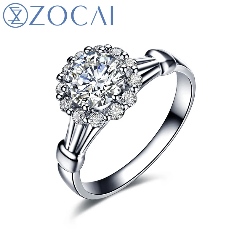 

ZOCAI 0.30 CT Certified F-G/ SI Round Cut Diamond Engagement Women Ring with 0.08 CT Side diamond 18K White Gold (AU750) W04492