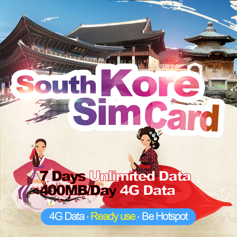 Mewfi Korea Travel Sim Card 7 days Unlimited Data No Call 400MB/Day 4G Native Triple Mobile Phone Unactivated | Мобильные телефоны
