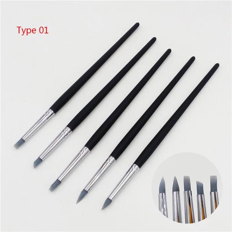 5 шт. кисти для нейл арта мягкие силиконовые резные принадлежности поделок