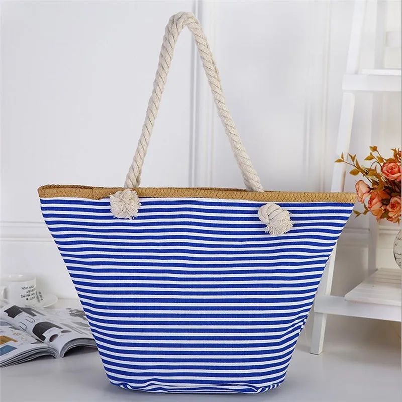 2021 Women Straw Shoulder Bags Large Size Beach Fashion Striped Travel Book For Girls Canvas Totes | Багаж и сумки