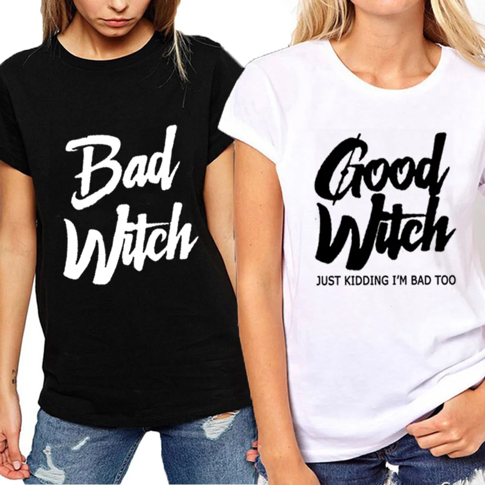 Футболка для пары футболка с принтом BAD WITCH GOOD Повседневная женщин лучшие друзья