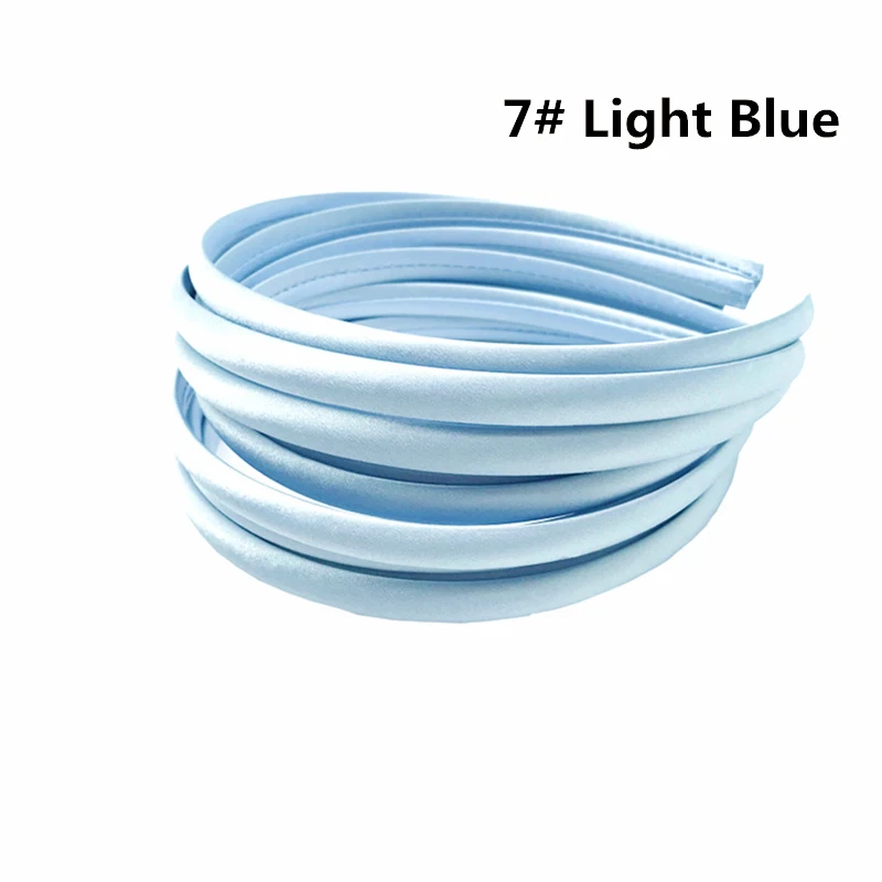 7 Light Blue 10 шт./лот, 10 мм, 30 цветов, однотонная цветная атласная ткань, покрытая полимерной лентой, лента для волос для взрослых девочек, повязка на голову для детей, аксессуары для волос DIY - Цвет: 7 Light Blue