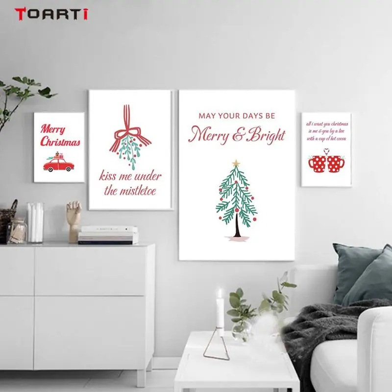 Веселые Рождественские елки художественный холст плакат домашняя гостиная