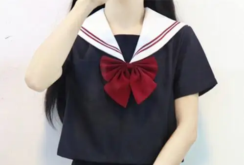 127 SHORT SLEEVE TOP Красный 2 линии с коротким рукавом японский JK наборы морской моряк школьная форма для девочек школьная форма косплей японская школьная форма JKX127 - Цвет: 127 SHORT SLEEVE TOP