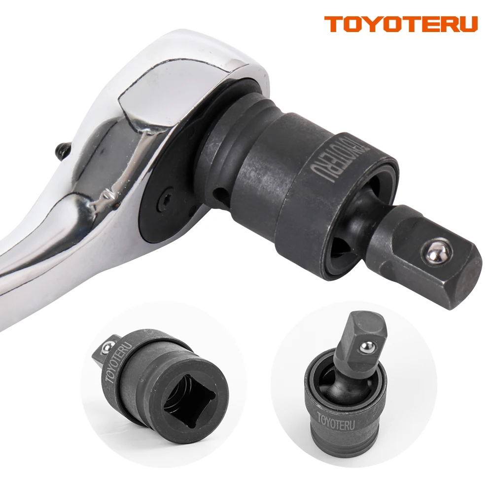 TOYOTERU 1 шт. Cr-Mo 1/2 3/8 дюйма, универсальный шарнир, гнездо с воздушным ударом, аксессуары, прочный адаптер с черным шариком