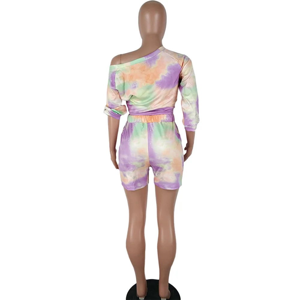 

HAOOHU Plus Size Two Piece Set Women Clothes Tie Dye Crop Top and Bodycon Shorts Suit 2pcs Matching Sets Casual Summer Outfits