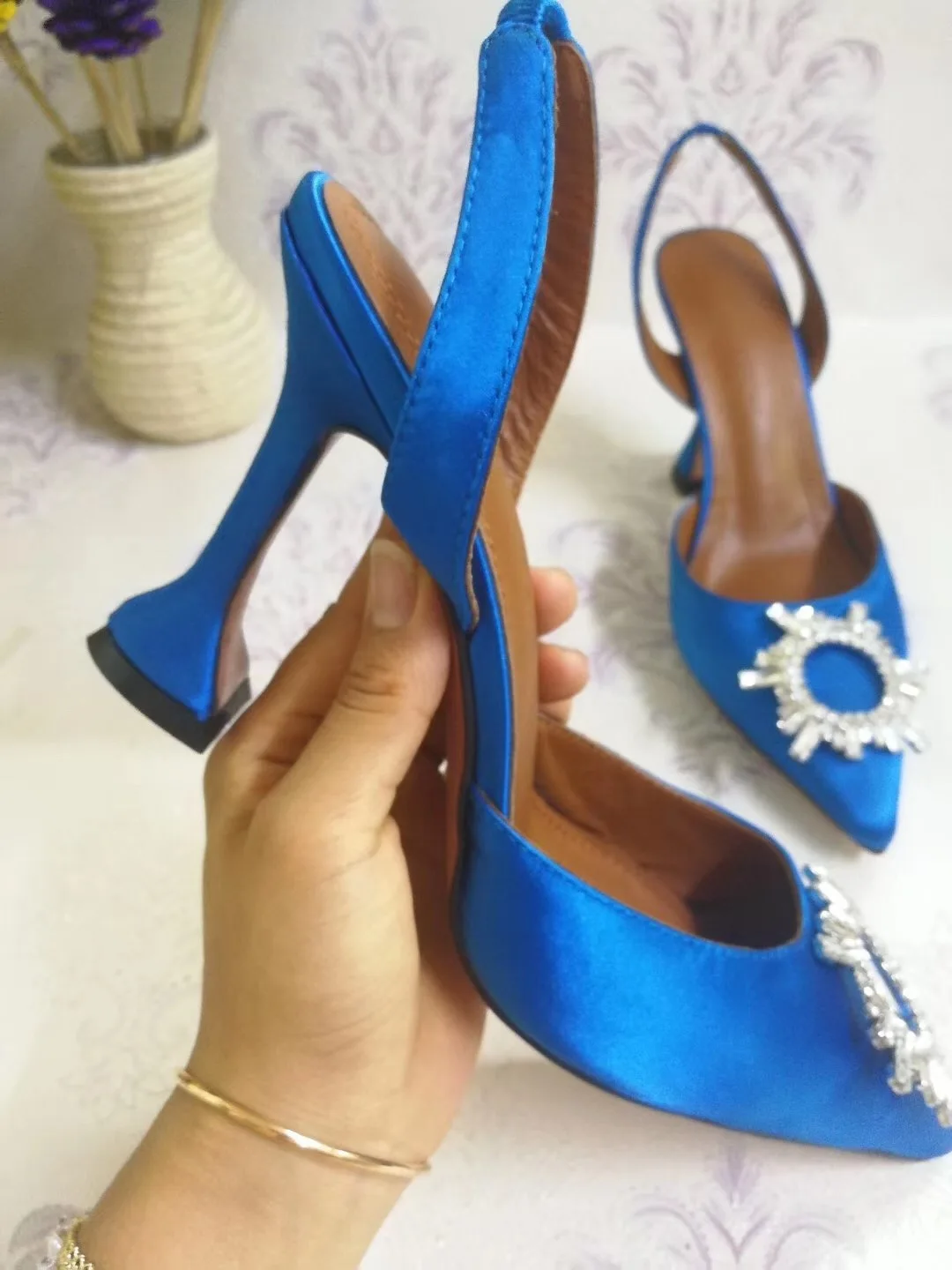 10cm heel Vienantin/атласные женские свадебные туфли розового и красного цвета; пикантные Свадебные вечерние туфли с острым носком и пряжкой со стразами; туфли-лодочки с ремешком на пятке в стиле знаменитостей - Цвет: 10cm heel