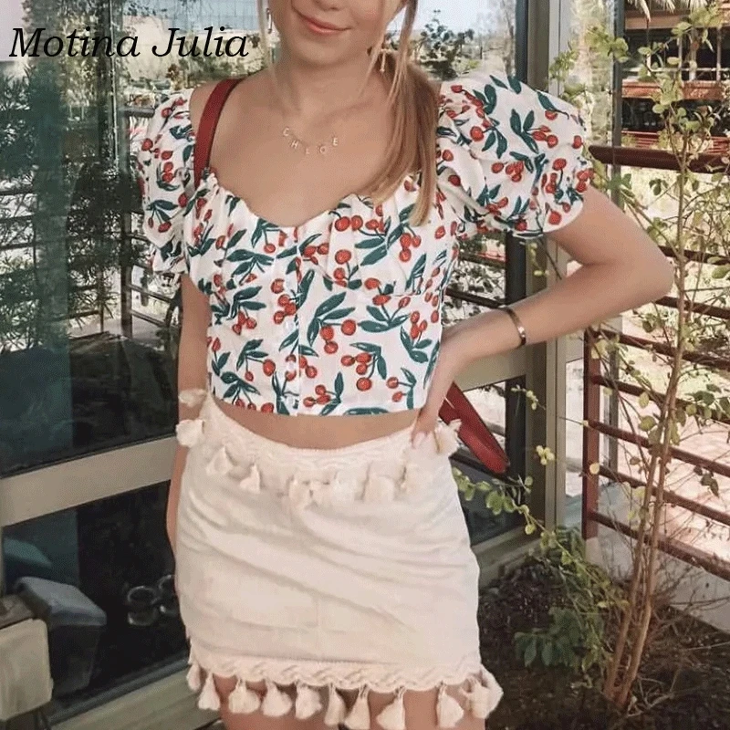 Мотина Юлия 2019 летнее платье с принтом в виде вишен женские блузки рубашки