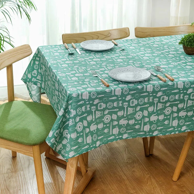 Green Print Tablecloth Waterproof Dining Table Cover Dustproof Rectangular Thicken Washable Cotton Obrus Cloth Tafelkleed | Дом и сад