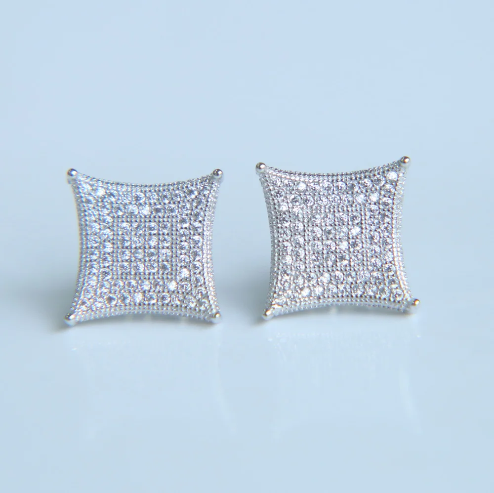 2017 new arrival screwback square earrings for men micro pave cubic zirconia rhodium/gold bling hip hop women earring | Украшения и
