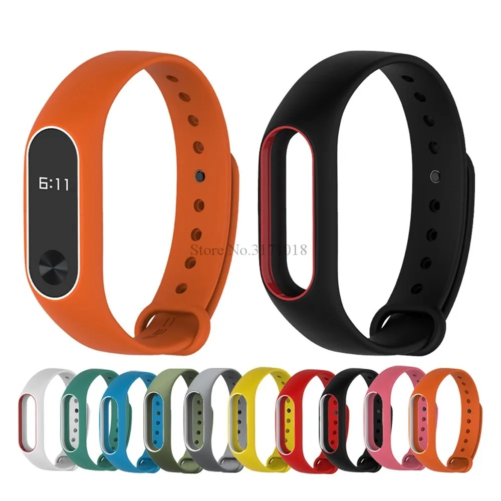 Цветной силиконовый браслет двухцветный сменный ремешок для Miband 2 Xiaomi Mi band 3 4