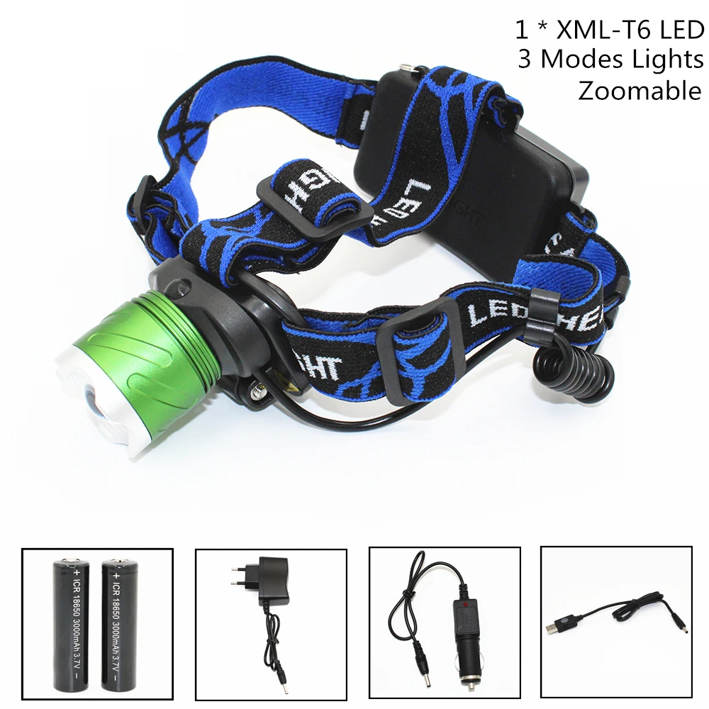 Светодиодный налобный фонарь XM L T6 1000 лм перезаряжаемый с зумом для 2