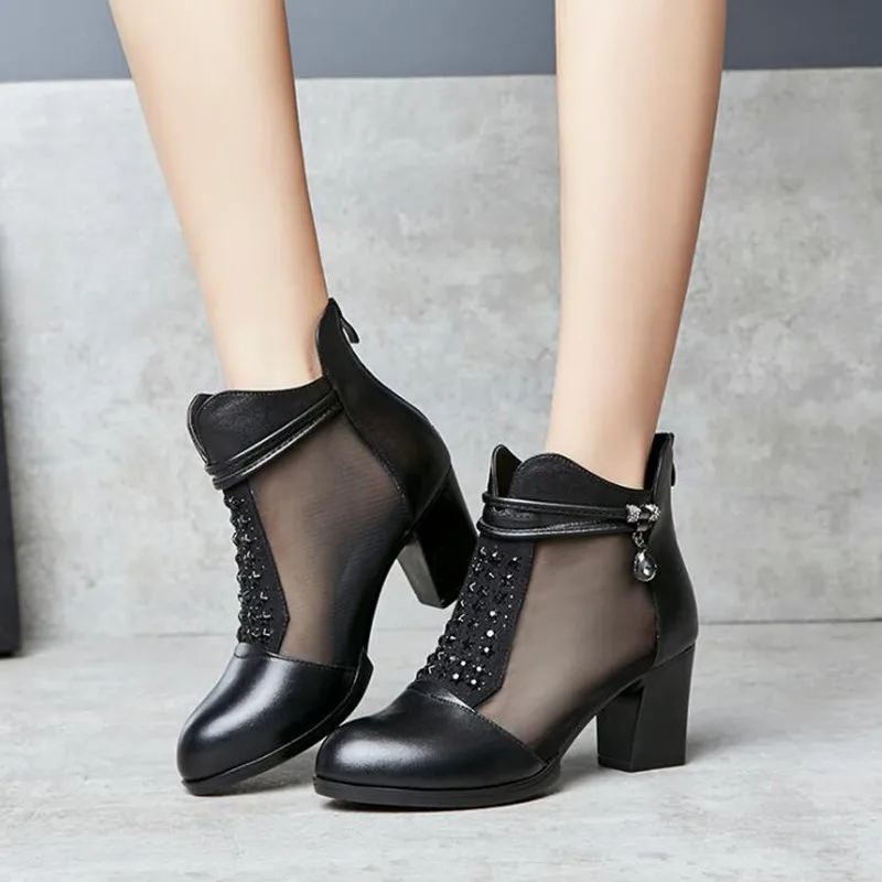 

ZXRYXGS Summer Cool Boots Women Shoes Elegant Fashion Sandals 2019 New Cowhide Mesh Rhinestone Women Sandals High Heel Sandals