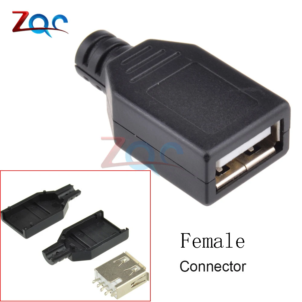 10 штук в наборе USB 2,0 Type A Male муфтовый стыковочный USB 4-контактный разъем с чёрным пластиковым чехол типа "сделай сам"