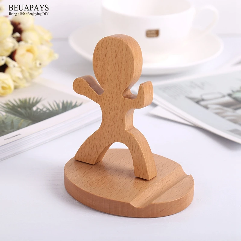 

10pcs Wood Crafts Solid wood desktop bedside gift Personal Tailor Customized mobile phone bracket Beech deer mobile phone sloth