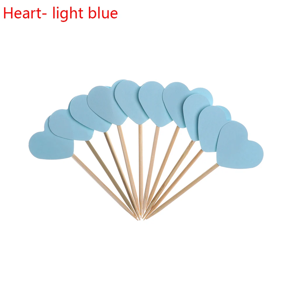 Heart light blue 20 шт./лот милый блестящий в форме сердца, звезды, топперы для кексов на день рождения, свадьбу, украшение для торта, топпер для украшения еды - Цвет: Heart light blue