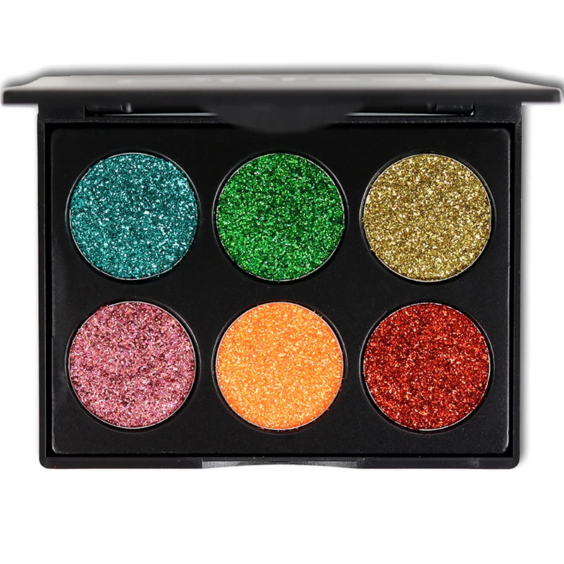 

Pigment Eye Shadow Powder Glitter Eyeshadow Palette 6 Color Shiny Eyeshadow Pallete Pressed Glitter Palette Makeup Eye Highlight