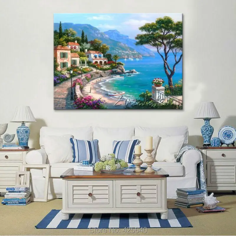 Ручная роспись средиземноморских морских пейзажей картина для гостиной