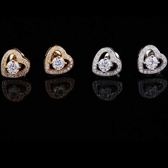 

Romantic Flower Heart Crystal Stud Earrings Alloy Plated Silver Gold Design Zircon Earrings Fashion Fine Jewelry For Women