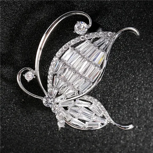 silver Милая брошь-бабочка, белый кристалл, стразы, свадебный подарок, серебряные свадебные броши, платье, пояс, торт, броши, броши de mulheres - Окраска металла: silver