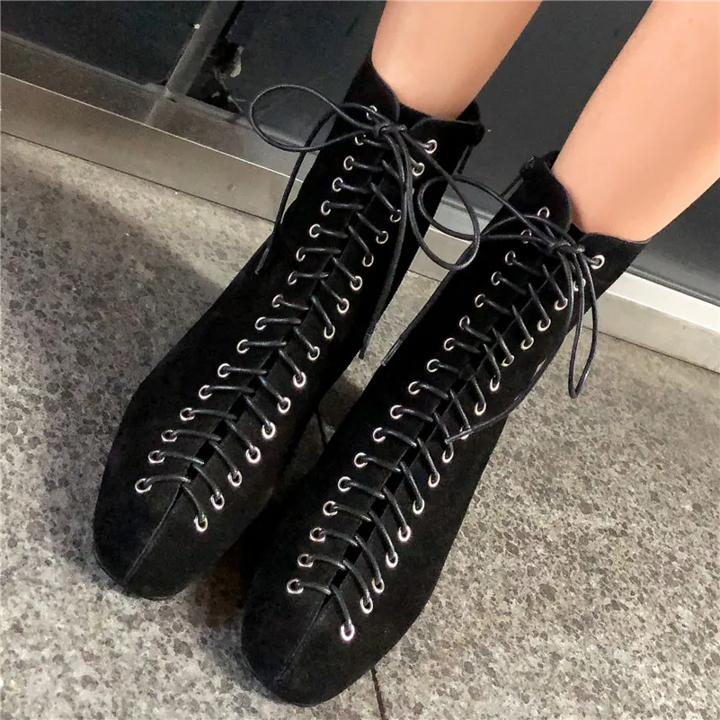 FEDONAS Euro Style New Arrival Fashion Women Ankle Boots Autumn Winter Cross-tied Square Toe Sexy Party Night Club Shoes Woman