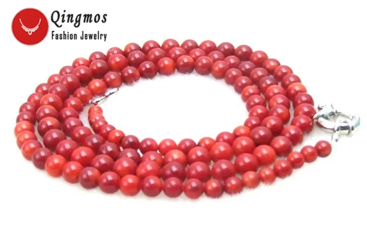 Qingmos Natural Coral Necklace for Women with Orange 4-7mm Round Sweater Fine Jewelry 33&quot Long nec6010 |