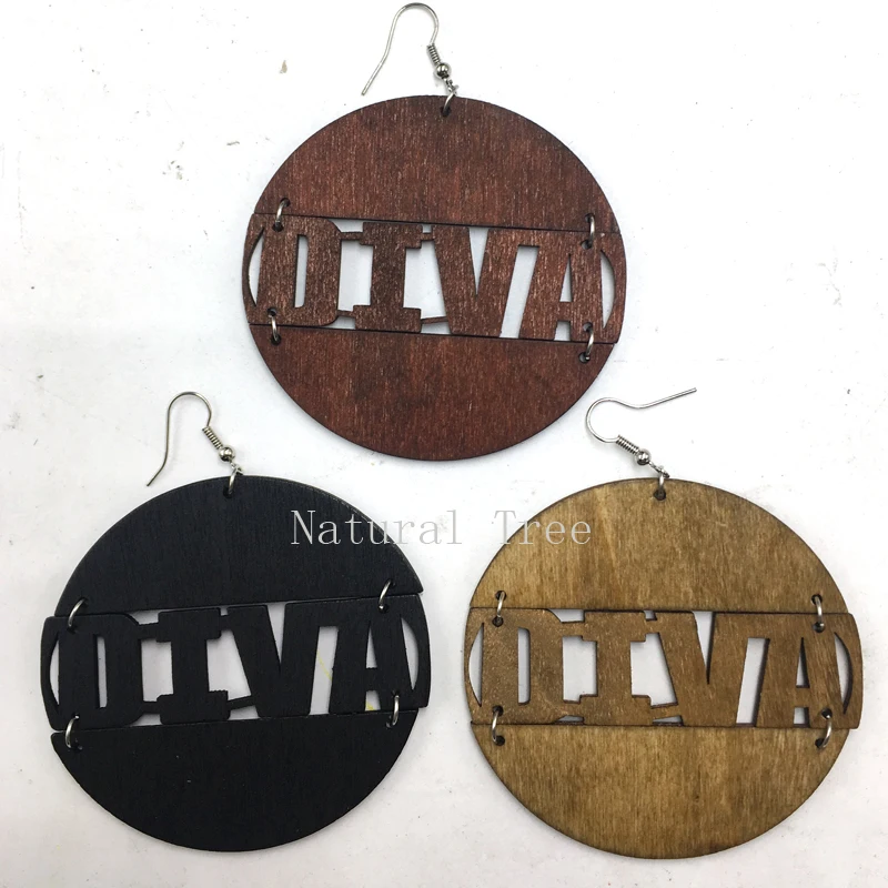 Круглые деревянные серьги Diva|wooden earrings|wood earrings roundround wooden |