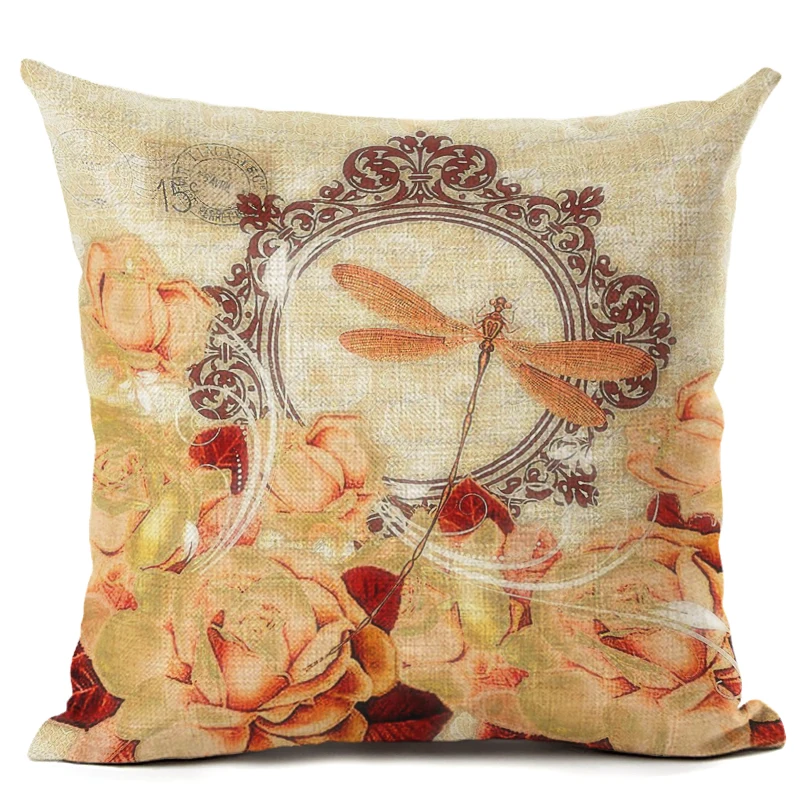 Домашний Декор Цветы Стрекоза Печать наволочка Almofadas льняная Подушка