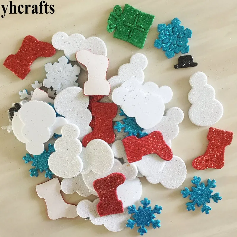 40PCS glitter xmas 1 пакетов/лот, снежинка снеговик шток Подарочная коробка блестящие наклейки из пеноматериала Раннее Обучение Обучающие поделки diy игрушки Детская комната орнамент - Цвет: 40PCS glitter xmas