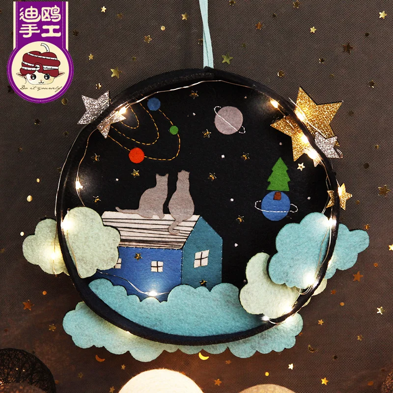 Войлочная ткань из нетканого войлока полуобработанная сделай сам Moon cat cloud house craft