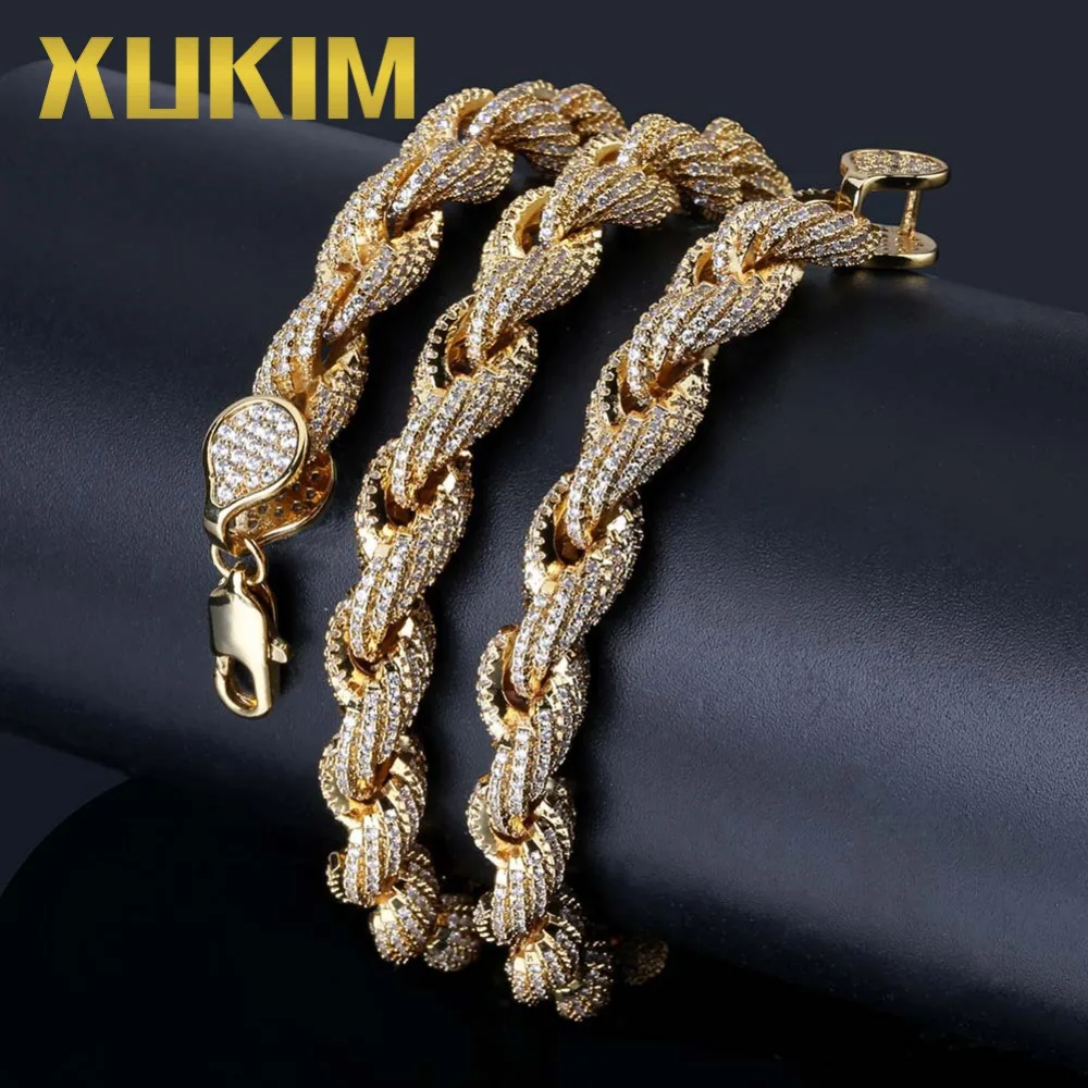 Xukim Jewelry 8mm Hip Hop Rope Chain Necklace Silver/Gold Plating Iced Out AAA Cubic Zircon Cuban | Украшения и аксессуары