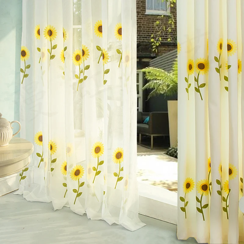 

Pastoral Sunflower Embroidery Sheer Tulle Curtains For Living Room Bedroom Modern Kitchen Window Screening Tulle Voile Curtains