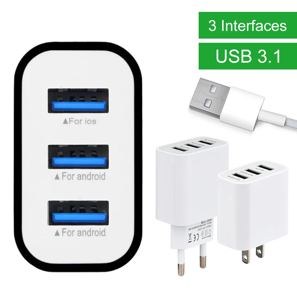 3USB 3.1A Универсальное зарядное устройство для мобильного телефона, смартфона, планшета, адаптер для путешествий, настенная розетка, быстрая зарядка, головка для Iphone, для samsung
