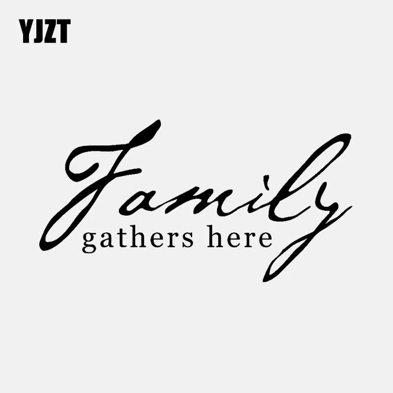 

YJZT 14CM*7.3CM Funny Car Sticker Vinyl Decal Family gathers here Black/Silver C3-2150