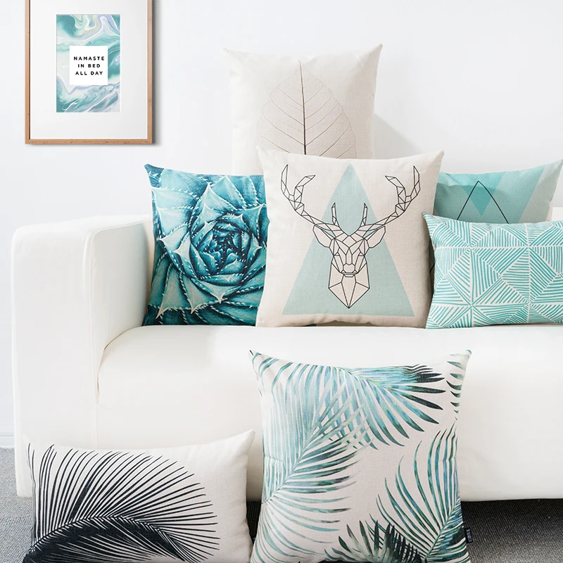 

Nordic Blue Geometric Cushion Geometry Arrow Deer Pillow Cover Home Decorative Sofa Chair Waist PillowCase
