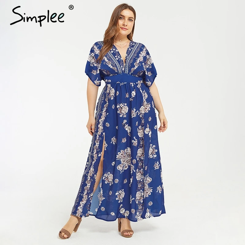 Simplee богемное платье с цветочным принтом размера плюс женское праздничное v