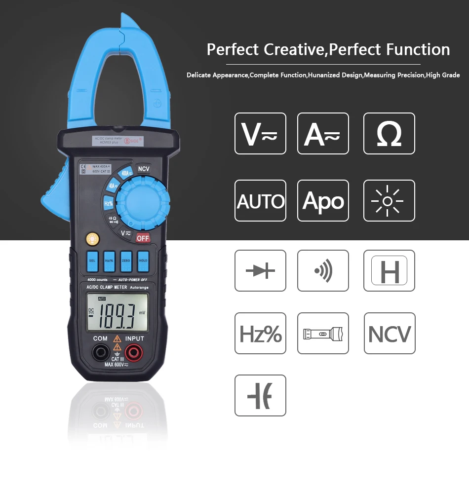 Мультиметр зажим BSIDE ACM03 Plus 4000 отсчетов цифровой измеритель Зажим
