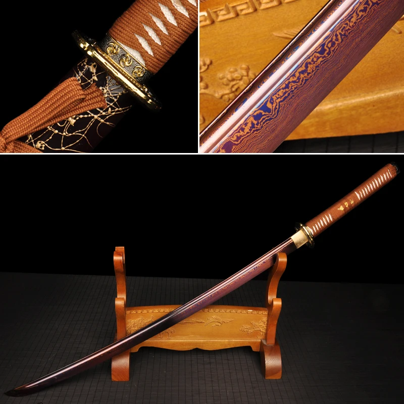 Голубое лезвие ручная работа катана японский самурайский дамасский меч