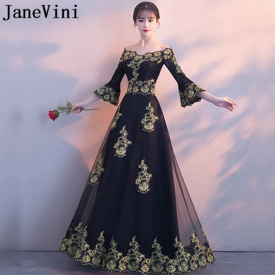JaneVini арабское Черное длинное платье для крестной Матери платья матери невесты с