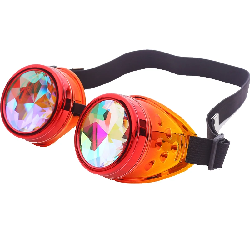 FLORATA Steampunk Goggles Kaleidoscope Rainbow Crystal Lenses Cosplay Vintage Glasses Welding Men Women Gothic Cool Eyewear