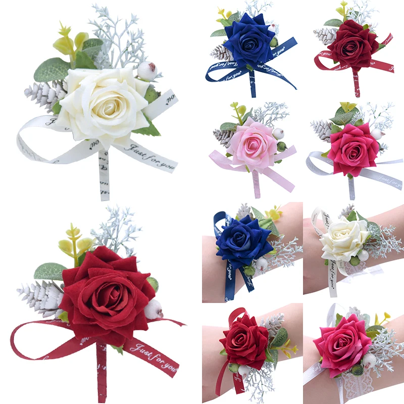 

New Handmade Wedding Corsages Groom Boutonniere Bride Bridesmaid Hand Wrist Flower Artificial Flowers Suit Corsage Flower