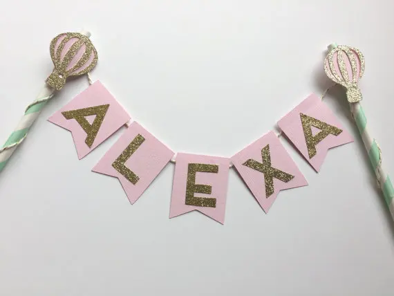 

glitter Hot Air Balloon Cake Toppers Bunting Banner. Birthday Cake Decor. kids Party baby shower decor